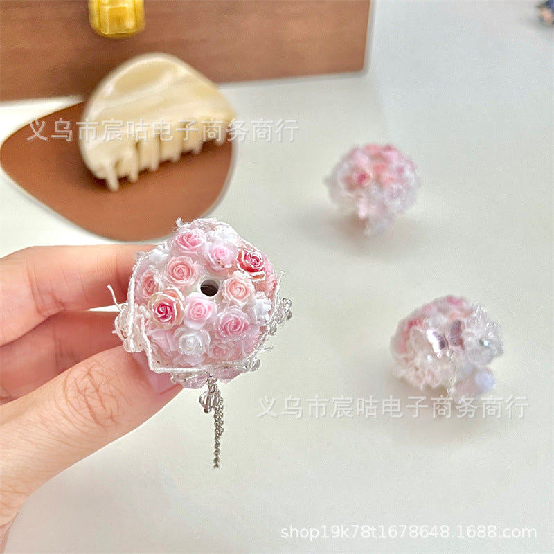 Wholesale Heavy Rose Lace Bouquet Diy Through Hole Pen Jewelry Accessories Beads